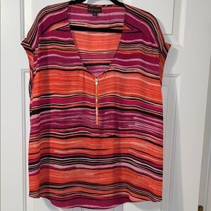 BOLD elements Women's V-Neck Striped Blouse - Pink and Orange